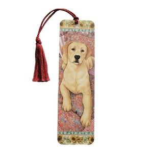 Vintage 90s Dogs Tammy Herriman, Tassel Bookmark, yellow lab, 1996 Artworks DG02